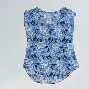 Loft 100% Linen Cap Sleeve Shirt, Blue Floral, size XS